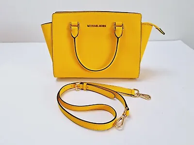 Michael Kors Satchel Crossbody Yellow Saffiano Leather Handbag Purse V • $89.99