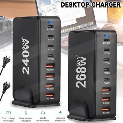 8Port Fast GaN 240-268W Multi USB-C Wall Charger Quick Charging QC PD Type C USB • $15.69