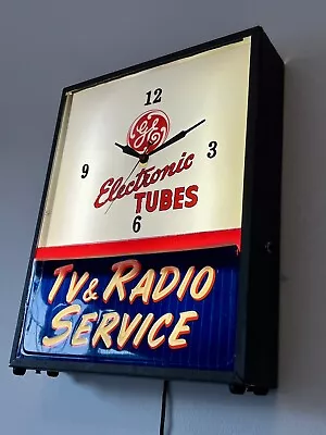 Vintage Lighted G.E. Radio Tubes TV &RADIO SERVICE Clock-sign • $227.50