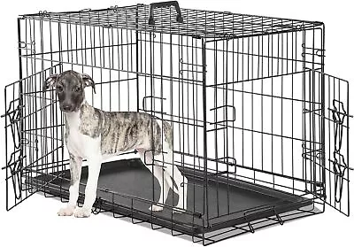 Medium Dog Crate With Divide Panel 30 In Double Door Folding Metal Wire Dog Cage • $43.98