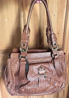 LOCKHEART Brighton Masterpiece LG Tan WOVEN Satchel  Distressed Leather Handbag • $113.99