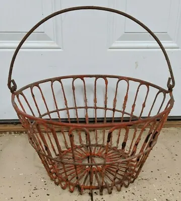Large Antique Industrial Metal Basket With Handle Primitive Rare Deco Prop  • $68.90