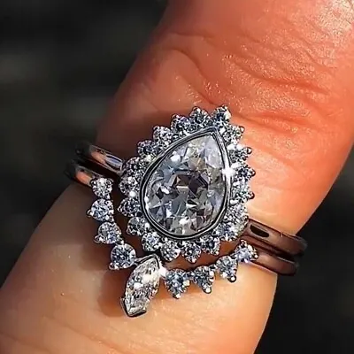 3 Ct Created Diamond Engagement Halo Ring Wedding Band 14K White Gold Finish • $125.99