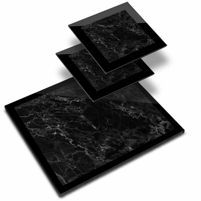 £24.99 • Buy Glass Placemat  & 2x Coaster  - Black Granite Rock Effect  #3320