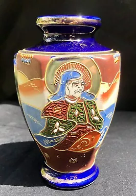 Antique 1920's Moriyama Mori Machi Colorful  Handpainted Vase Black Hallmark 6” • $9.99