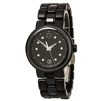 $353.99 • Buy Movado Women's Cerena Watch Diamond Black Dial Ceramic And Steel Bracelet 606693