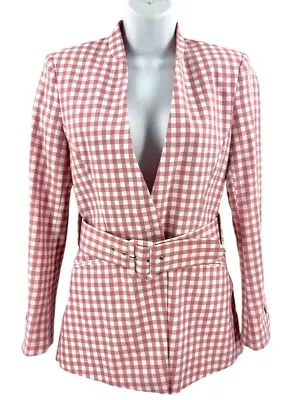 Zara Pink Gingham Blazer Blogger Favorite Belted Jacket Size XS Clueless Career • $74.95