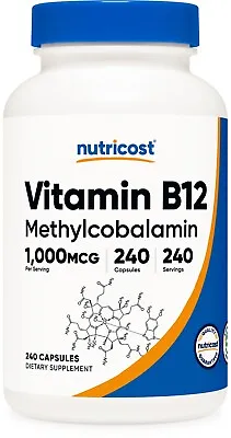 Nutricost Vitamin B12 (Methylcobalamin) 1000mcg 240 Capsules - Non-GMO • $16.98