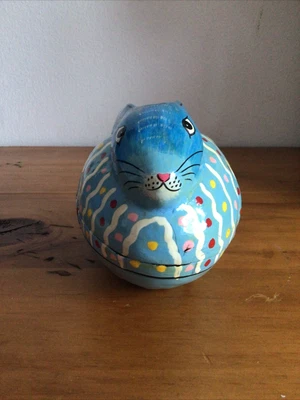 £6 • Buy Bunny Rabbit Egg Shaped Box Paper Mache Hand Painted Easter Spring Trinket Box 