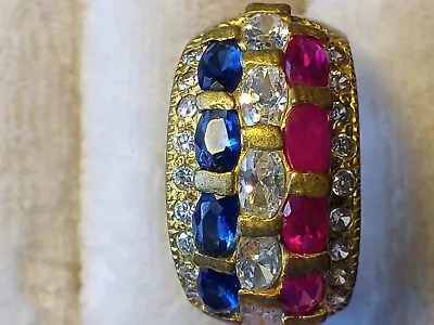 Exquisit N Fascinating: Antique Middle Eastern Brass Ring #9 Red White Blue Gems • $499