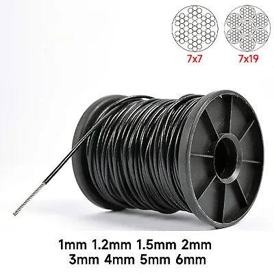 £2.36 • Buy Black PVC Coated Stainless Steel Wire Rope Cable Boat 1mm 2mm 3mm 4mm 5mm 6mm