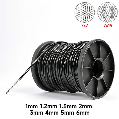 Black PVC Coated Stainless Steel Wire Rope Cable Boat 1mm 2mm 3mm 4mm 5mm 6mm • £2.05