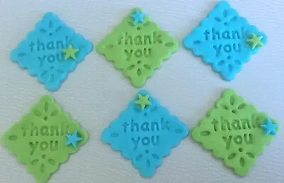 6 Edible Sugar Icing Thank Youh Teache Embodded  Plaques Stars Cup Cake Toppers • £2.85