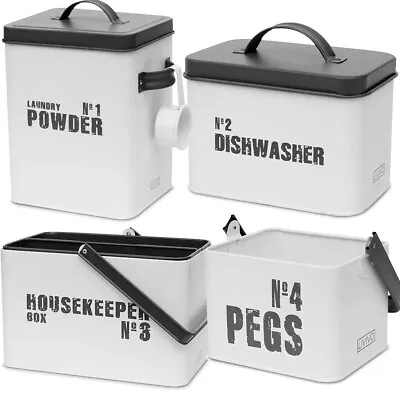 Laundry Dishwasher Storage Box Detergent Metal Tin Peg Caddy Container Soap Lid  • £11.95