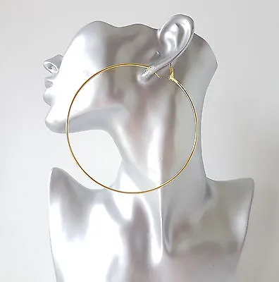 HUGE 10cm / 4  Plain GOLD Tone BIG Hoop Earrings LARGE - MASSIVE HOOPS!! • £3.35