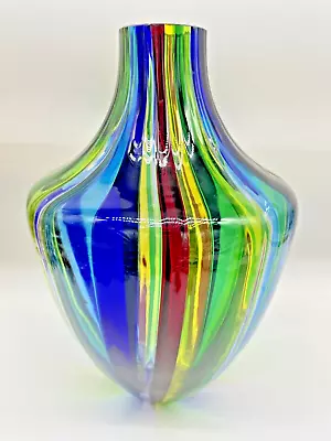 Fine And Colorful Murano Venini Style Glass A Canne Striped Vase 9” • $75