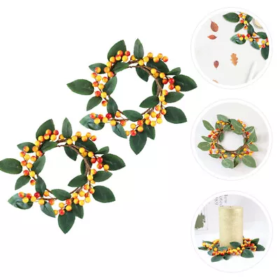 Yellow Berry Candle Rings With Pine Cones - Set Of 2-RL • £9.89