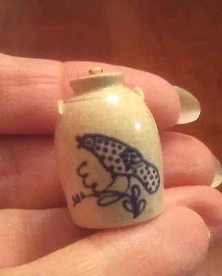 Dollhouse Miniatures Vernon Pottery Handcrafted Crock With Lid And Bird Design • $40
