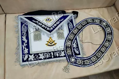 MASONIC PAST MASTER APRON & CHAIN COLLAR And JEWEL BLUE VELVET • $100