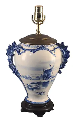Antique Royal Bonn Delft Blue White Windmill Table Lamp Signed • $420.75