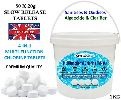 Multifunctional Chlorine Tablets For Hot Tub Spa Swimming Pools 20g Tablets • £8.55