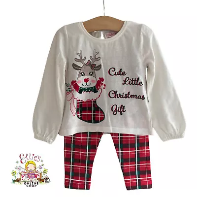 Baby Girls Christmas Pyjamas Pjs Nightwear Set Reindeer Tartan Festive Toddler • £5.99