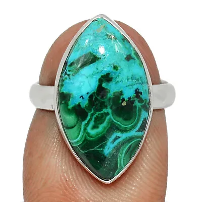 Natural Malachite In Chrysocolla - Congo 925 Sterling Silver Ring S.6 CR32865 • $14.99