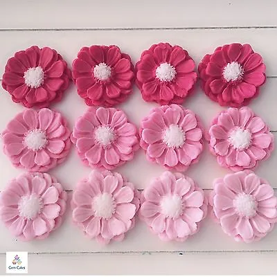 12 Pink Edible Fondant Flowers Cake Toppers Birthday Wedding Baby Shower Girl • £7.99