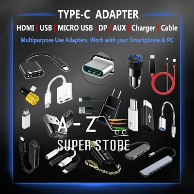 ADAPTER TYPE-C USBC To HDMI AUX Micro USB DP Cable Charger Lot Phone Or PC • $19.90