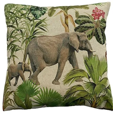  Zambezi Cushion Cover Grey Animal Print Safari Elephant Lion Zebra Floral Green • £17.99