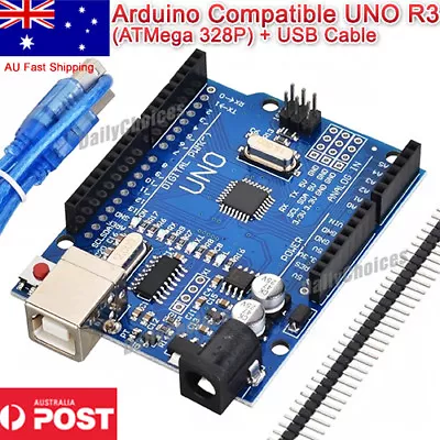 Arduino-Compatible Uno R3 ( ATMega328P ) + USB Cable + Pin Head + Fast Ship AU • $9.99