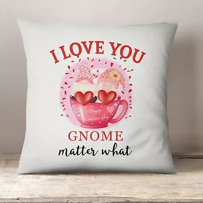 Valentine Cushion - Love You Gnome Matter What Cute Gonk Linen Cushion Cover • £14.99