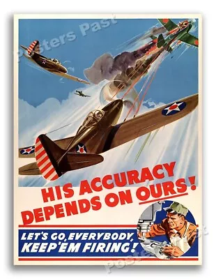 1942  His Accuracy Depends On Ours!  Vintage Style WW2 Era Poster - 11x14 • $10.95