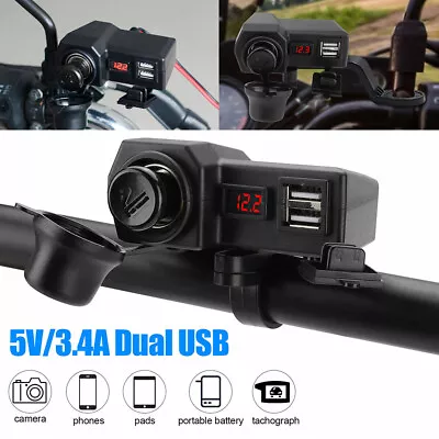 Motorcycle Handlebar Dual USB Port Charger Cigarette Lighter Socket Waterproof • $17.47