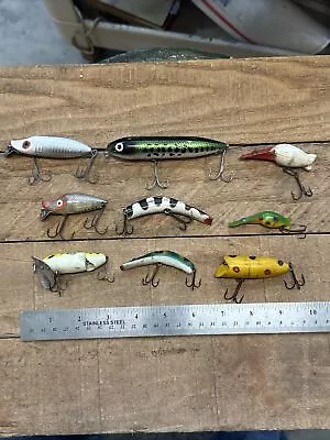 9 Vintage Fishing Lures Heddon Arbogast Kautzky Hot Shot River Runt Jitter Bug • $17