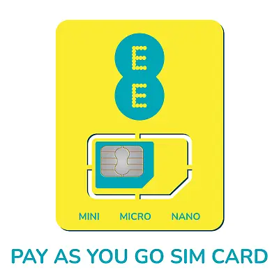 OFFICIAL UK EE Sim Card Pay As You Go PAYG STANDARD MICRO NANO Brand New Best 4G • £0.99
