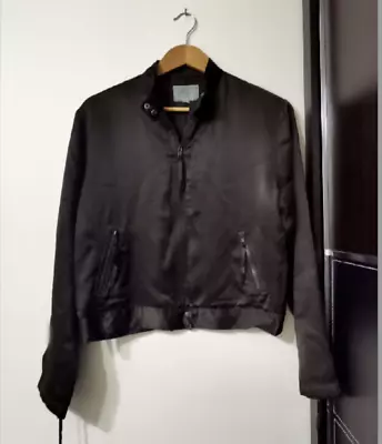 VTG Jigsaw 100% Silk Women's Brown Bomber Jacket Medium Zip Up • $27