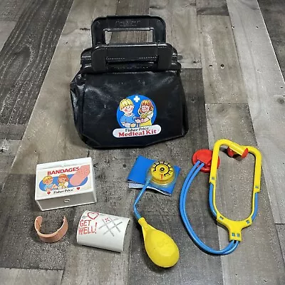 Vintage 1980s Fisher Price Medical Kit Doctor Dr Nurse Pretend Play Set Bag 6pcs • $14.99