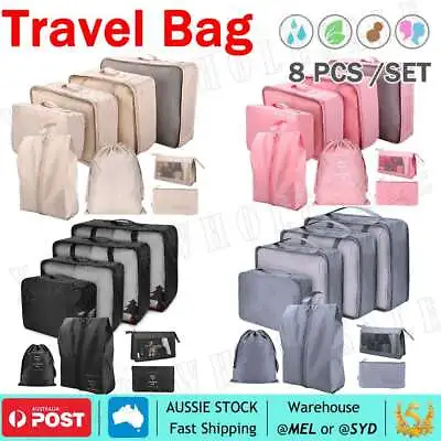 8pcs Packing Cubes Travel Pouches Luggage Organiser Clothes Suitcase Storage Bag • $14.79