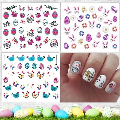 $2.99 • Buy Easter Nail Art Decal Stickers Glitter Egg Bunny Birds Dandelion Green Leaves