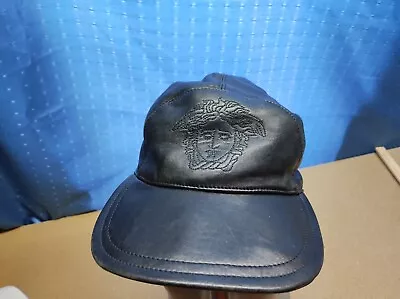 Gianni Versace Leather Baseball Cap Medusa Size M Black Made In Italy Authentic • $150