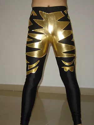 Spandex Zentai Black/Gold Wrestling Tights/pants  S-XXL D004 • $21.99