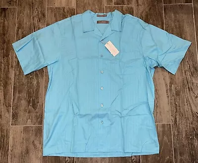 NWT DANIEL CREMIEUX Shirt Large Aqua Short Sleeve Button Down Signature • $17