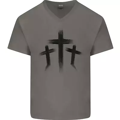 Three Grunge Crosses Gothic Mens V-Neck Cotton T-Shirt • £8.99