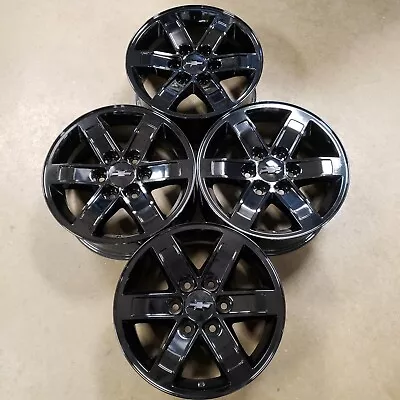 17  5296 Sierra Silverado Yukon 6 Spoke Gloss Black Powder Coated Wheels 9595455 • $795