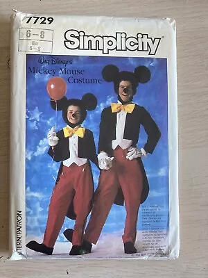 Vtg Simplicity Sewing Pattern 7729 Mickey Mouse Costume Kids Size 6-8 Disney • $9.95