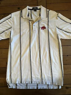 Vintage ANTIGUA Arkansas Razorbacks Men's M White Striped Polo Shirt Embroidered • $24.99