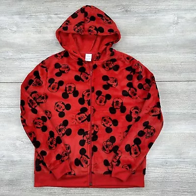 Disney Mickey Mouse Jacket Girls Medium 7-9 Red Fleece Full Zip Mickey All Over • $17.99