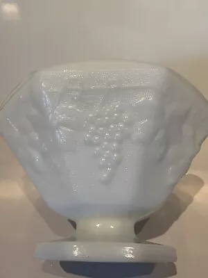 Vintage Milk Glass Footed Fruit Bowl Grape And Leaf Platter - 9  Width & 5  Tall • $15.99