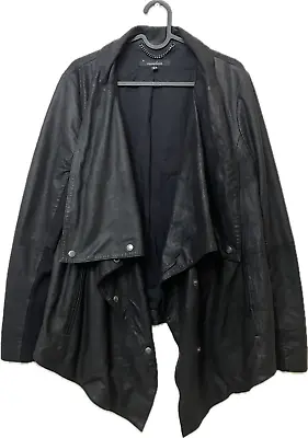 Muubaa Goats Leather Black Jacket Pockets Waterfall Biker Butter Soft Size 14 • $88.41